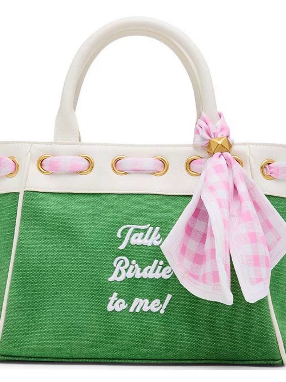 Green Canvas Tote Bag with Pink Scarf - Talk Birdie to Me
